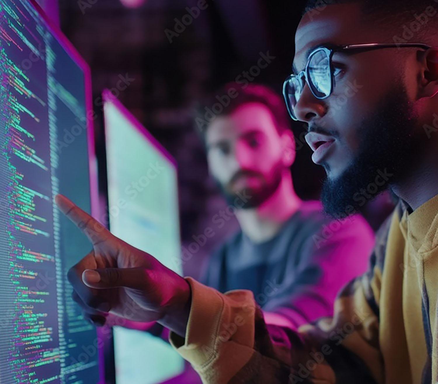 Developer reviewing AI-generated code with security scanner