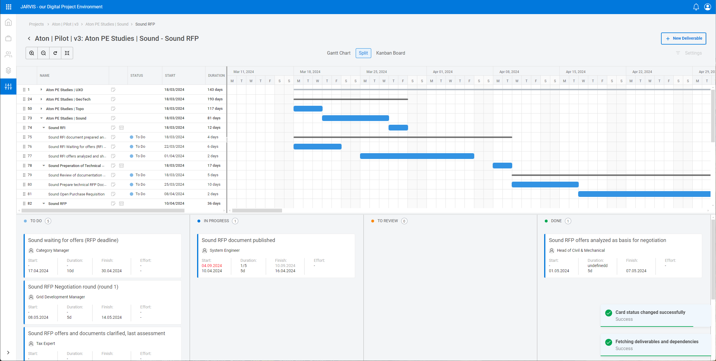 Uniper JARVIS: a project schedule above its work package board