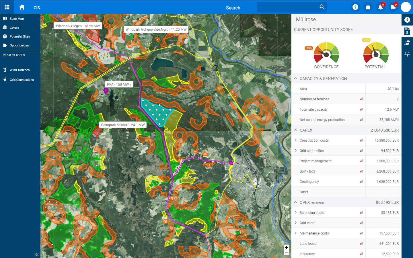 Screenshot of the Commercial Intelligence System